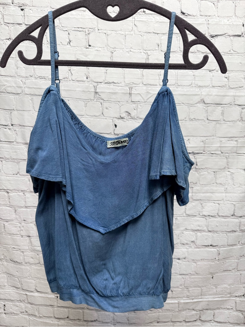 Blue Cold-Shoulder Ruffle Camisole - Picture 4 of 4
